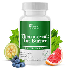 DR Vitamin Solutions thermogenic bottle on a clean counter for energy and metabolism support.