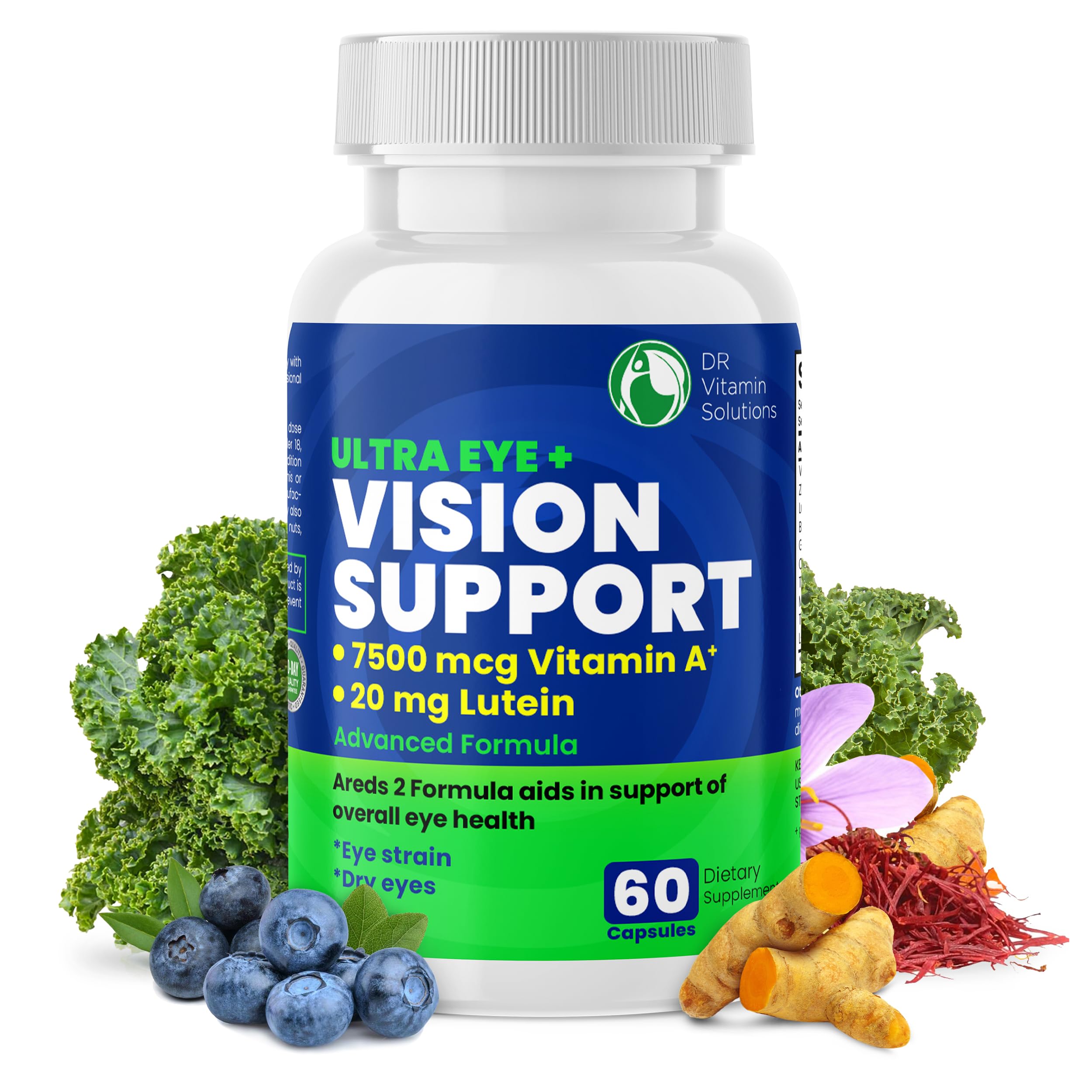 DR VITAMIN SOLUTIONS Vision Support bottle with AREDS 2 formula for eye health.