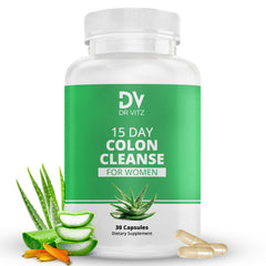 Dr Vitz 15 Day Colon Cleanse bottle promotes gentle detox for daily gut comfort.
