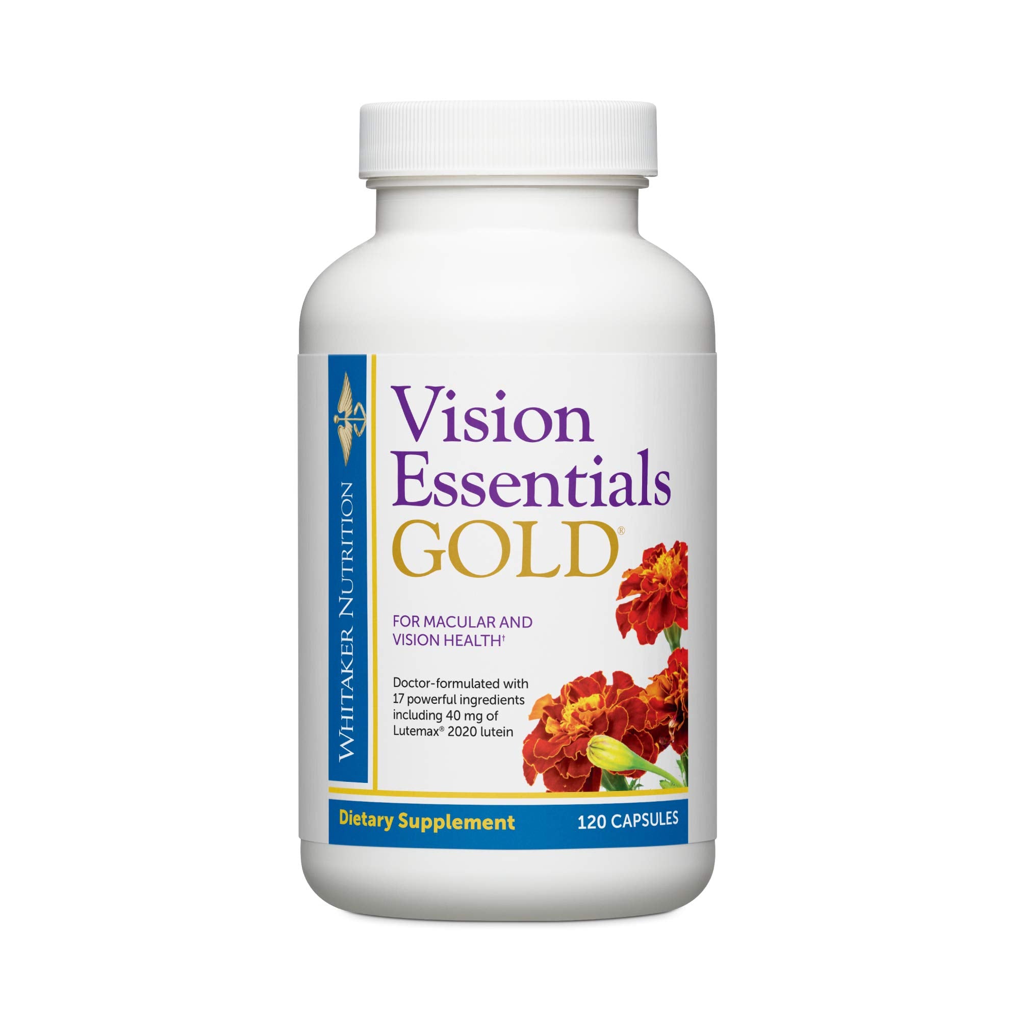 Dr. Whitaker Vision Essentials Gold bottle front for daily eye support