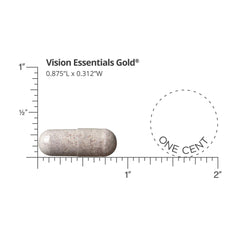 Close-up of Vision Essentials Gold tablets for daily dosing