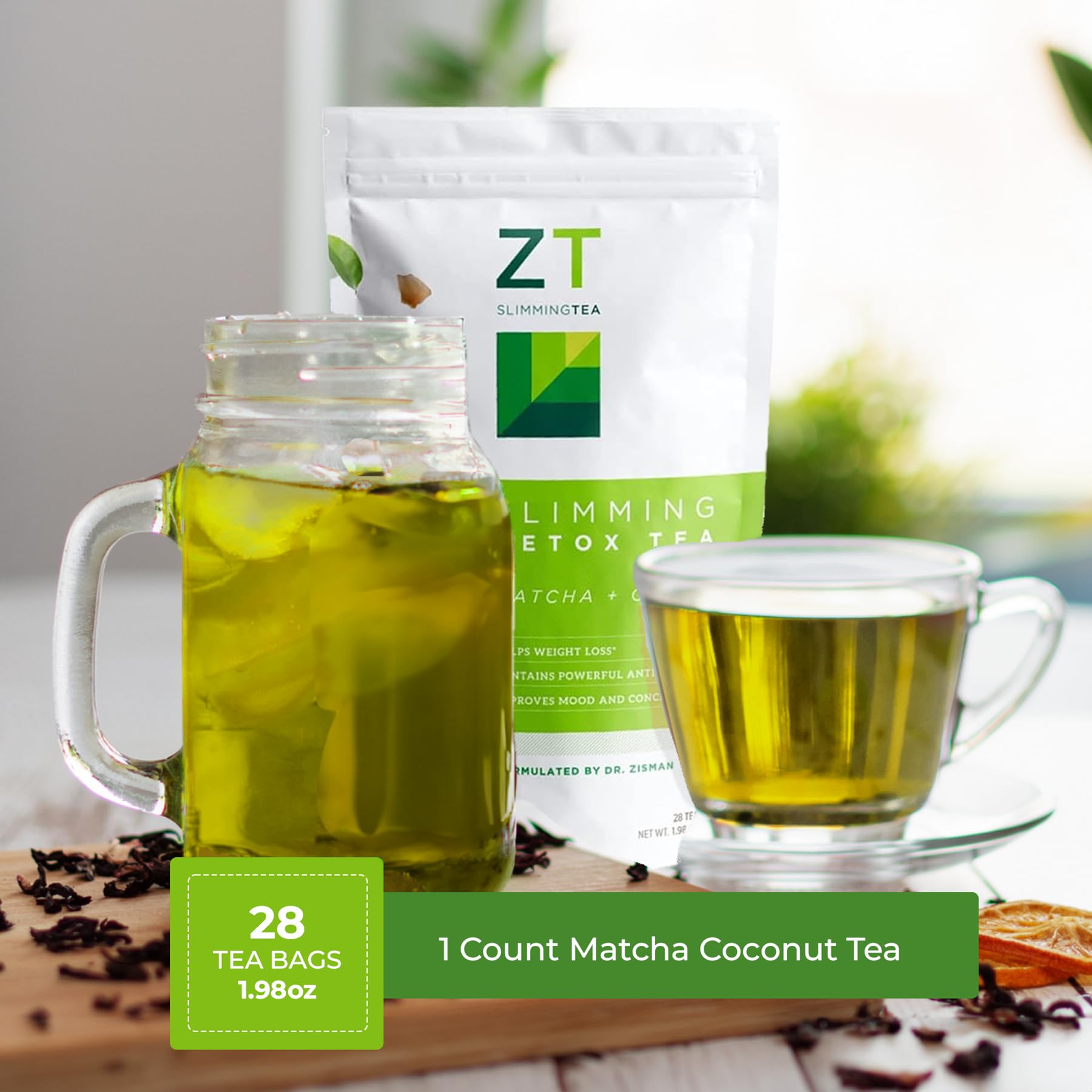 Morning kitchen scene with Dr. Zisman ZT Slimming Tea ready to steep.