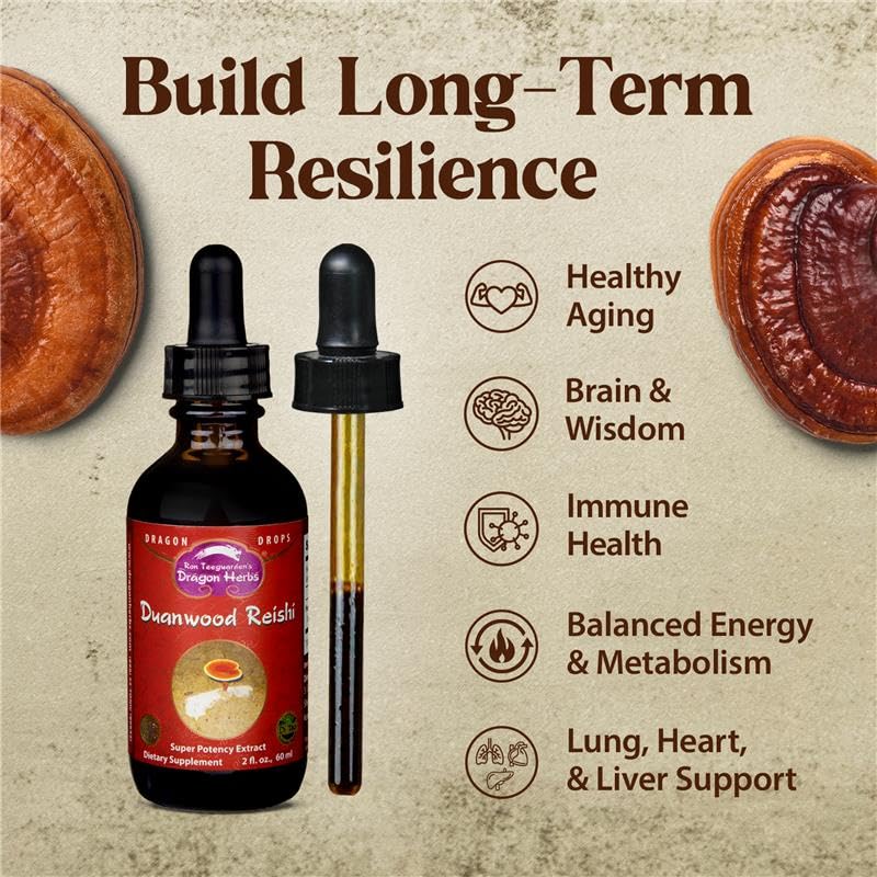 Dragon Herbs Duanwood Reishi Drops added to a glass of water.