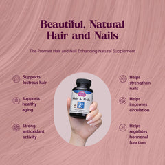 Dragon Herbs Hair and Nails capsules closeup highlights convenient daily support for beauty.