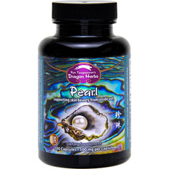Dragon Herbs Pearl Powder capsules in bottle suggest radiant skin support.