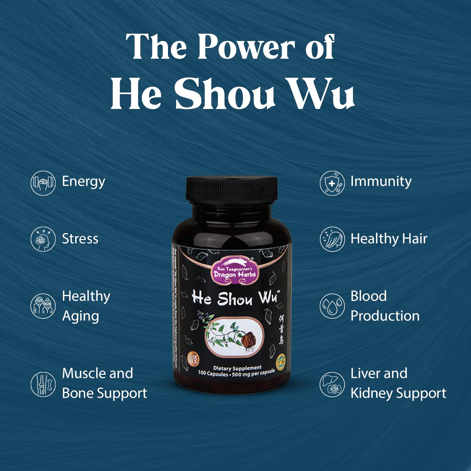 Dragon Herbs prepared He Shou Wu capsules label close-up showing preparation method.
