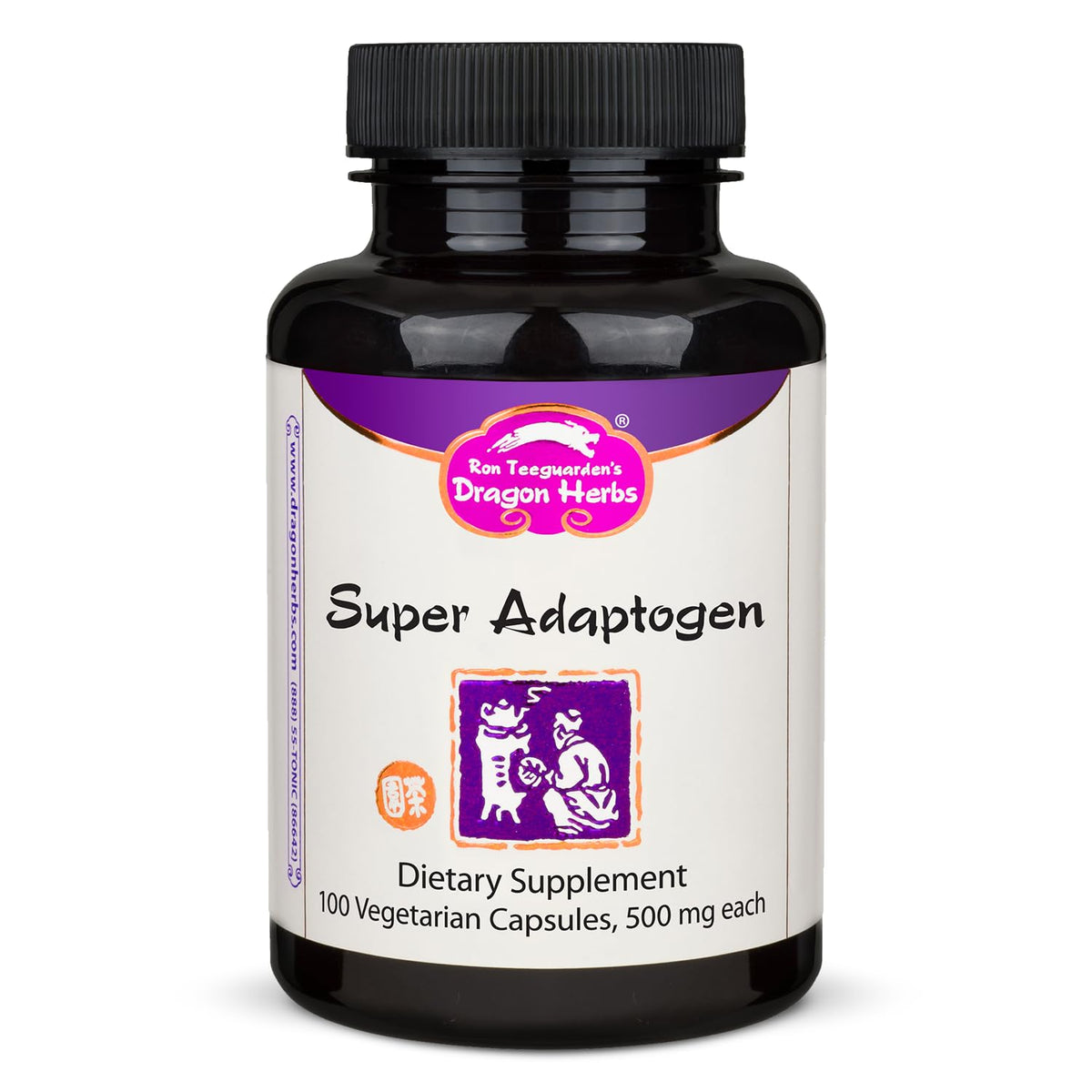 Dragon Herbs Super Adaptogen bottle front for daily resilience and mood balance.