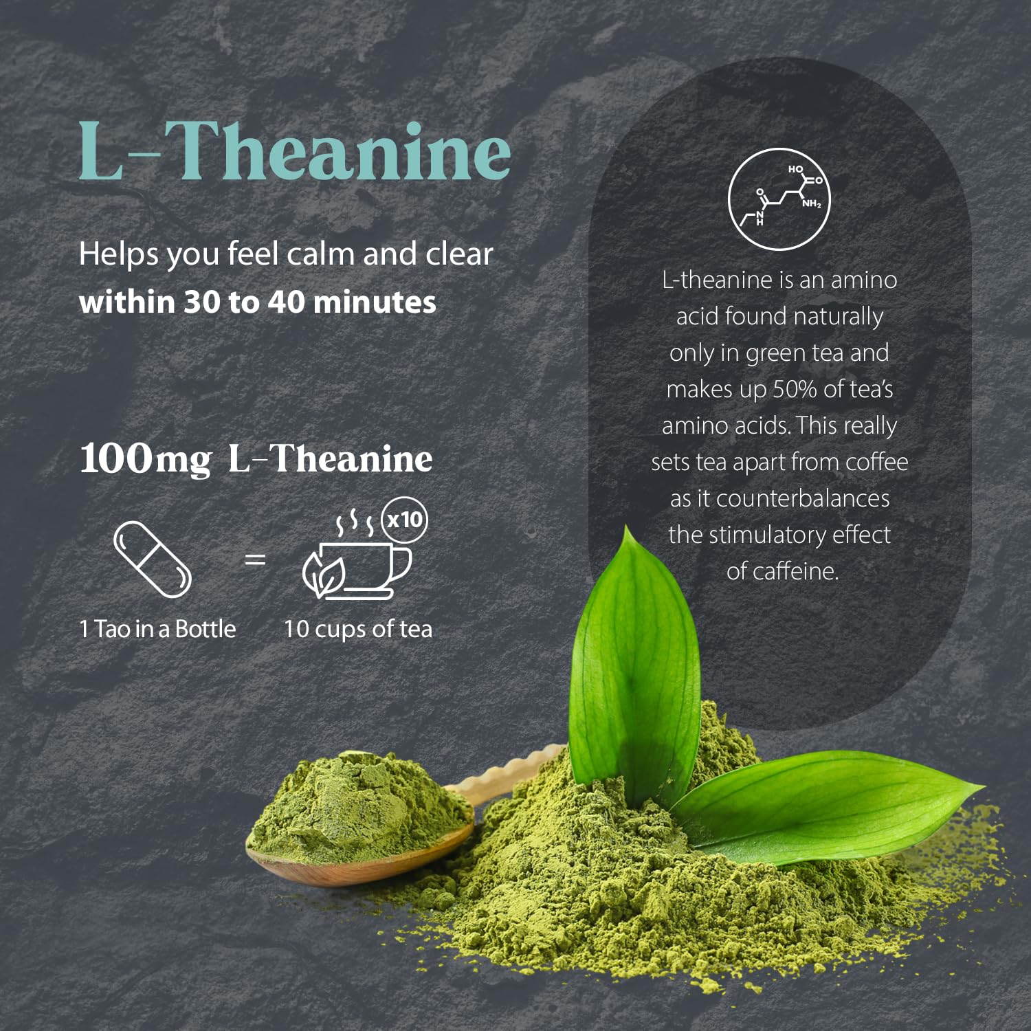 Dragon Herbs Tao in a Bottle capsules closeup ingredients highlighting herbal blends