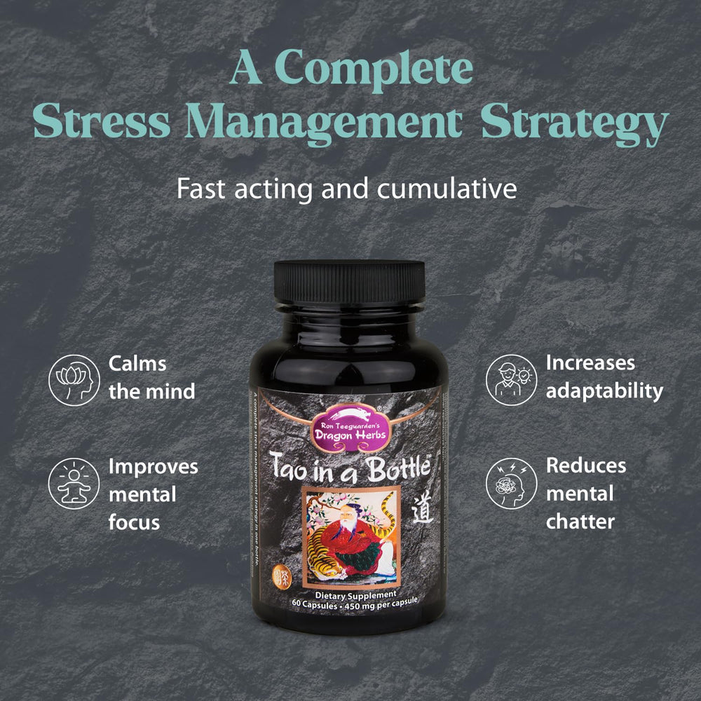 Dragon Herbs Tao in a Bottle capsules pour action showing easy daily use