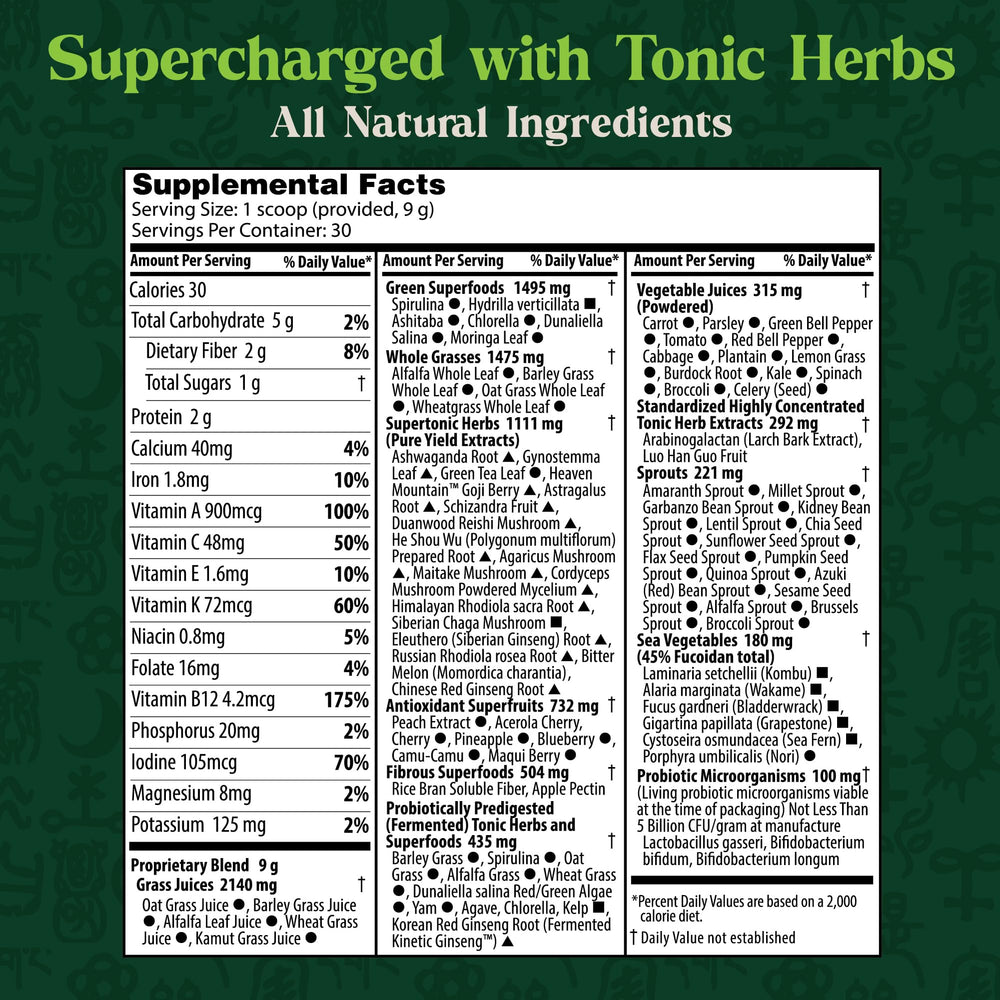 Dragon Herbs Tonic Alchemy bottle shown dispensing powder into a glass for easy daily use