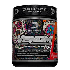 DRAGON PHARMA Venom Extreme preworkout shaker pouring for easy mixing and use.