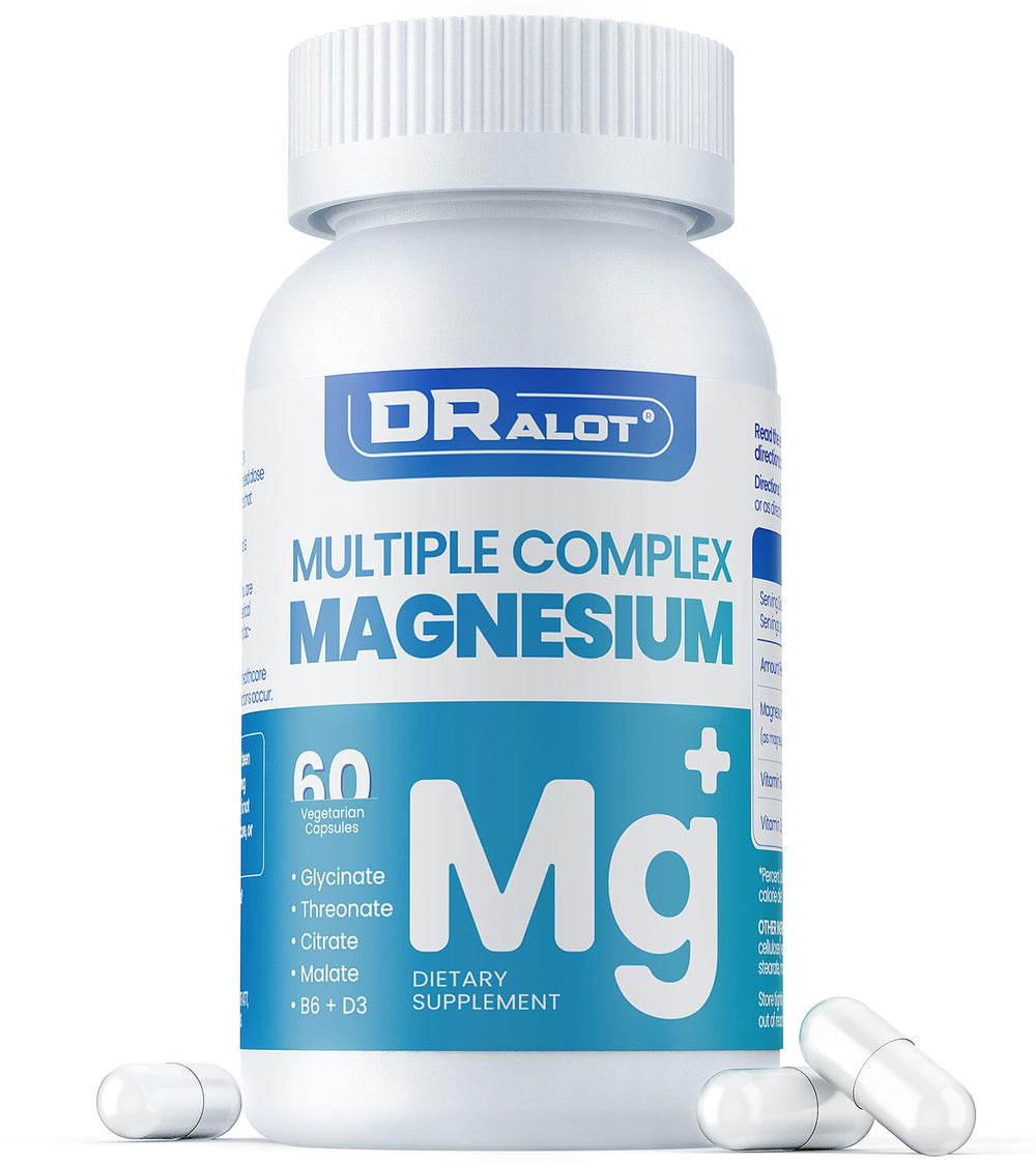 Drallot Quadruple Magnesium bottle displaying 60 vegan capsules for daily support.