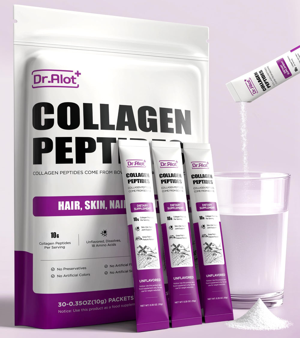 Dralot 2X Boost collagen bottle pouring for easy daily intake and skin support.