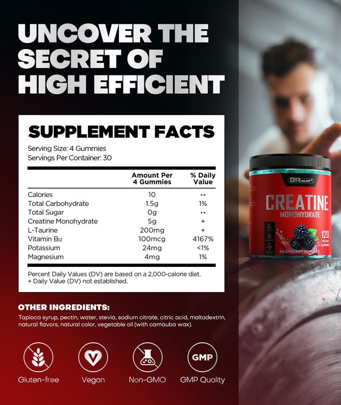 Dralot Creatine Gummies vegan badge signaling plant-based option