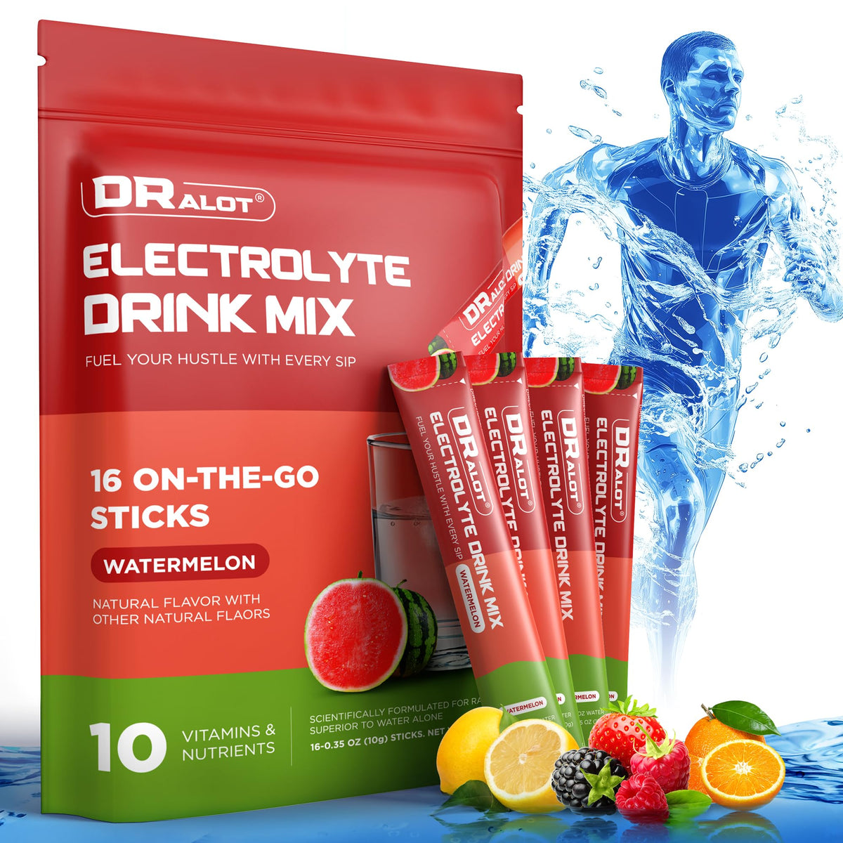 Dralot Juicy Splash powder tub for fast on-the-go hydration.