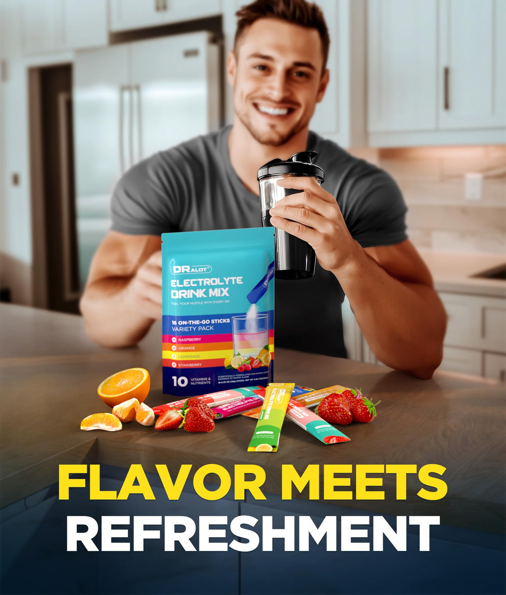 Dralot Electrolytes packets opened and ready to mix on the go