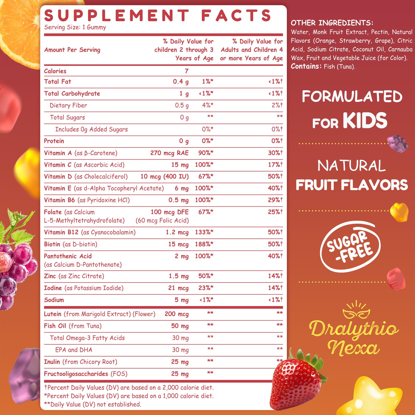 DRALYTHIO NEXA daily routine image invites kids to enjoy gummies with meals.