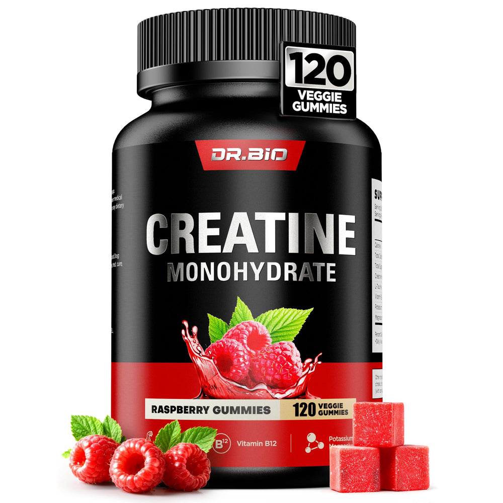 DR.BIO Instant Boost Creatine Gummies bottle close-up showing purity and design