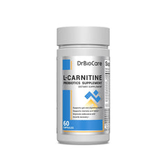 DrBioCare L-Carnitine Probiotics bottle with capsules for daily gut support.