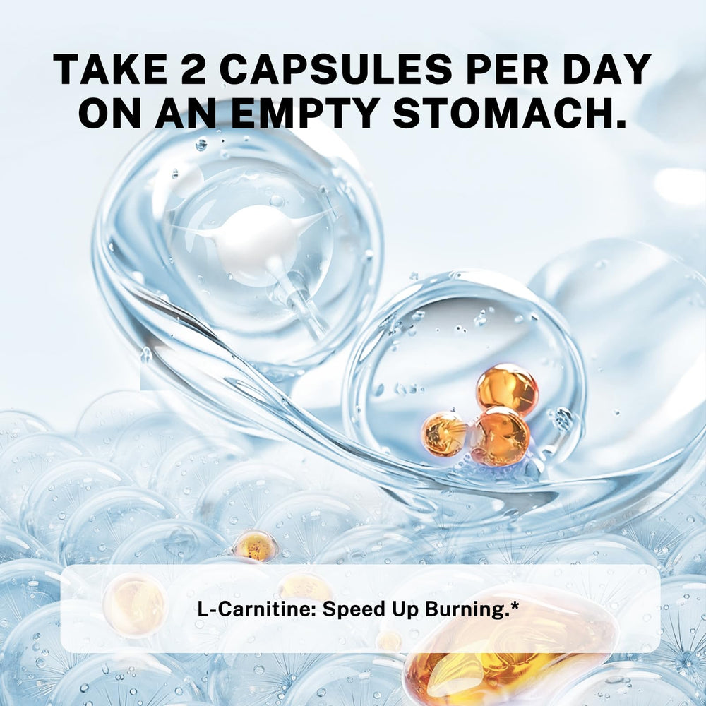DrBioCare L-Carnitine Probiotics icons highlight non-GMO and gluten-free ingredients.