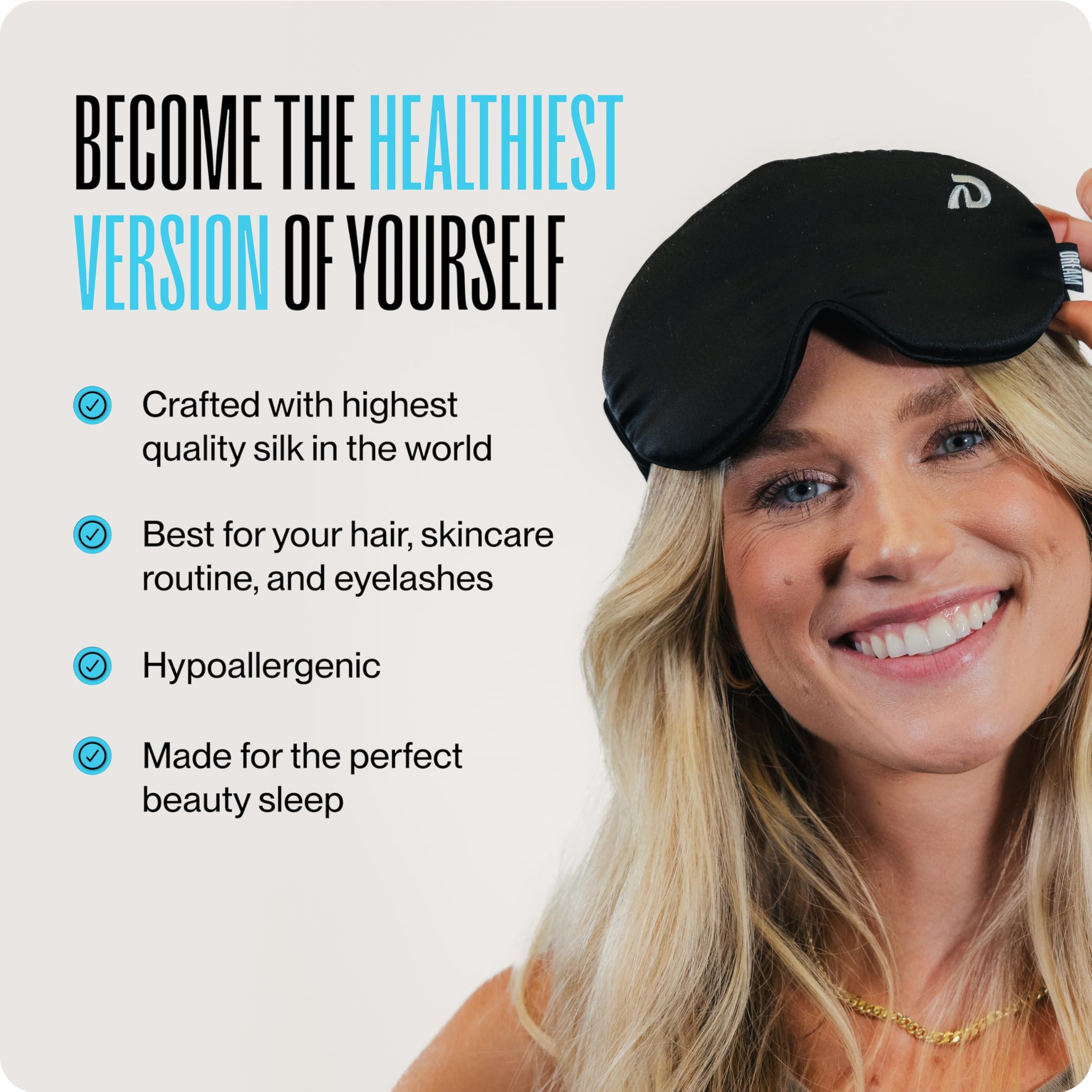 Dream Recovery Luxe Mask adjustable strap ensures secure, personalized fit.