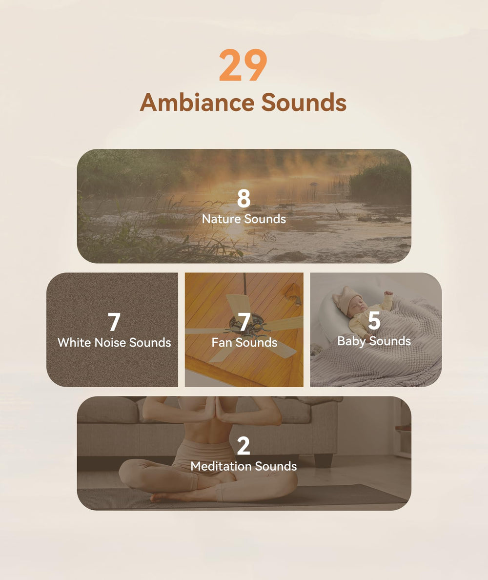 Dreamegg 29-sound menu showcasing diverse sleep and relaxation options.