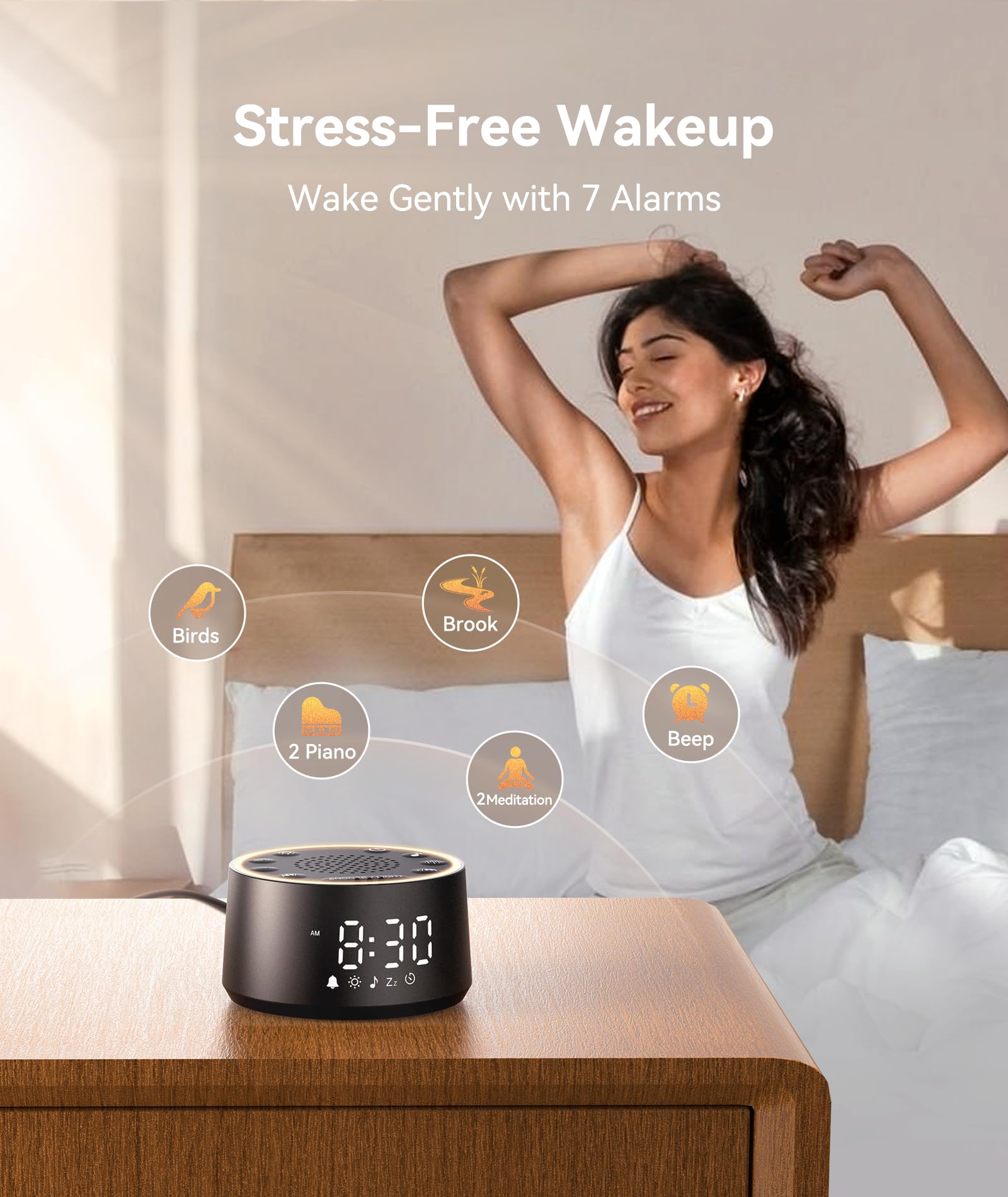 Dreamegg D1 Nova alarm clock with seven soothing alarms for calm mornings