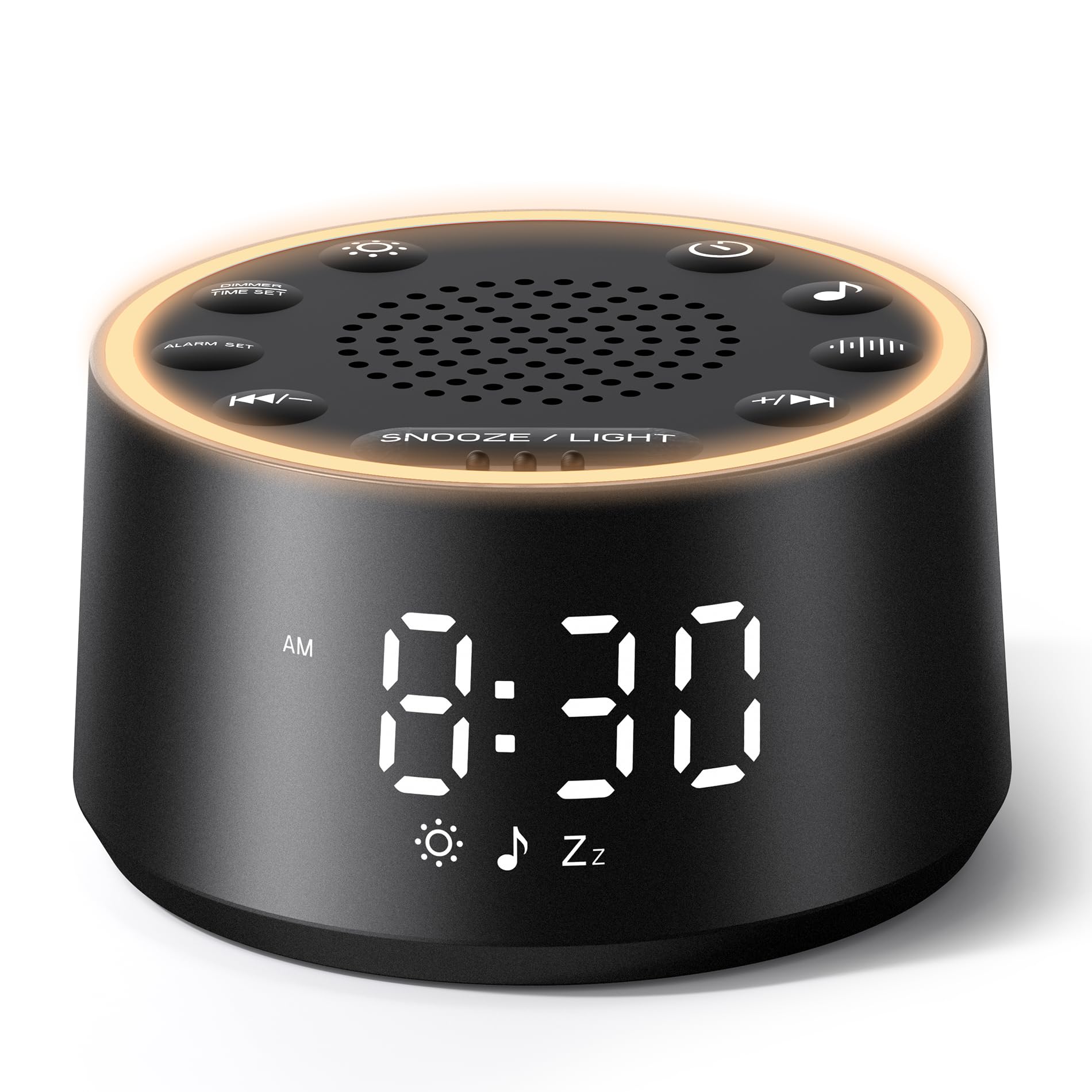 Dreamegg D1 Nova product shot showing the compact white noise alarm clock for peaceful nights