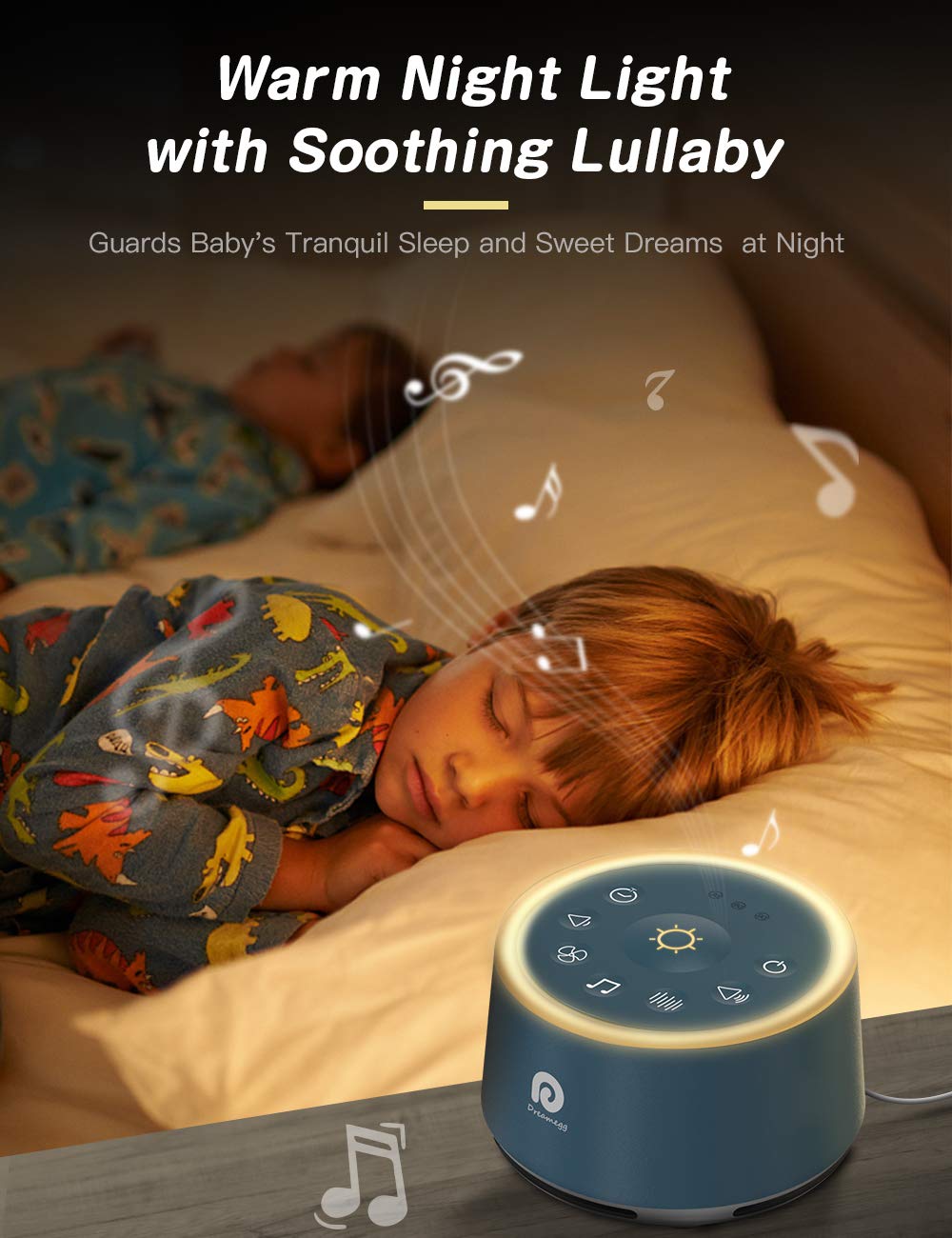 Dreamegg D1 sound selection panel shows 24 soothing options