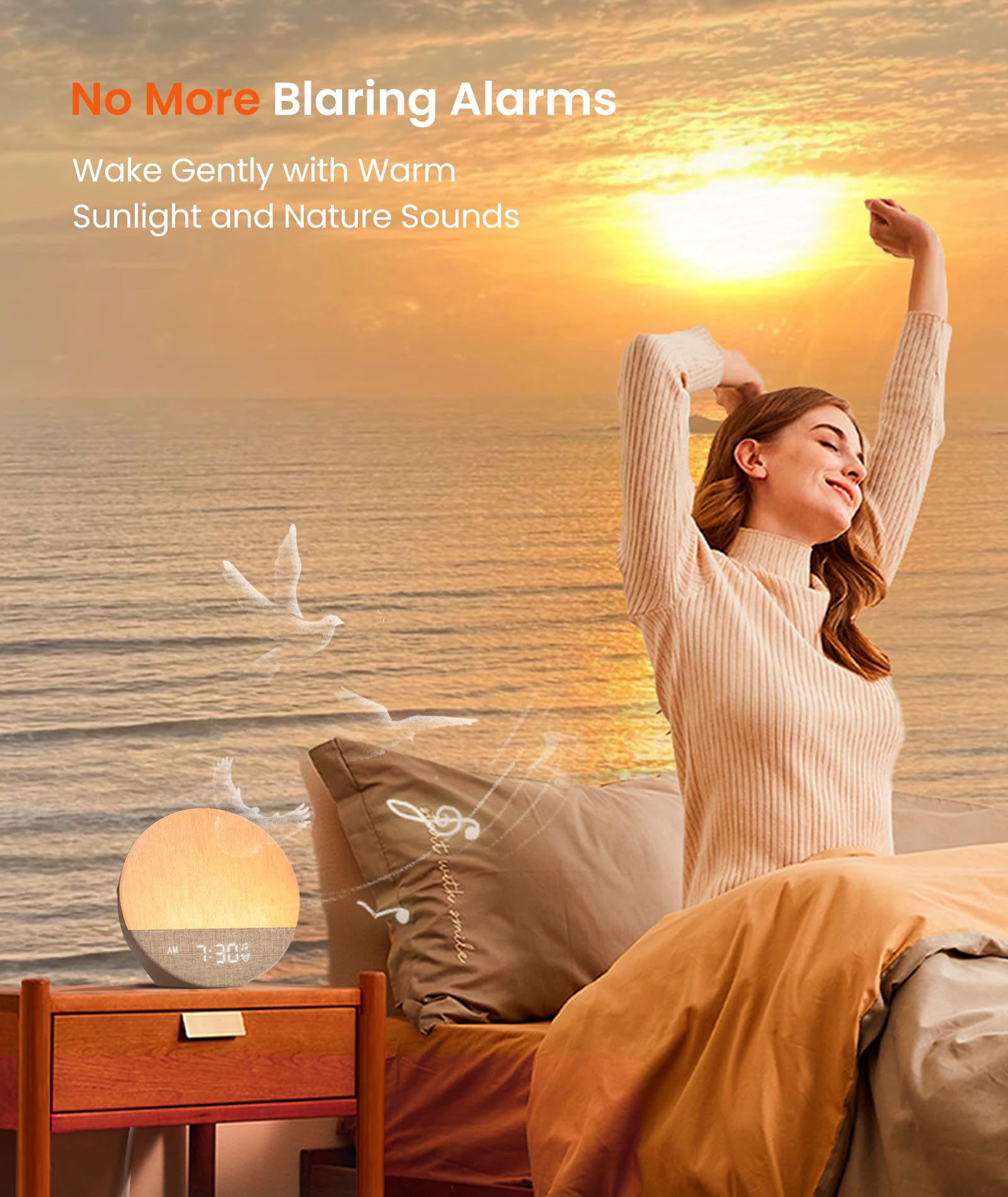 Dreamegg Sunrise 1 nature sounds create a tranquil sleep atmosphere.