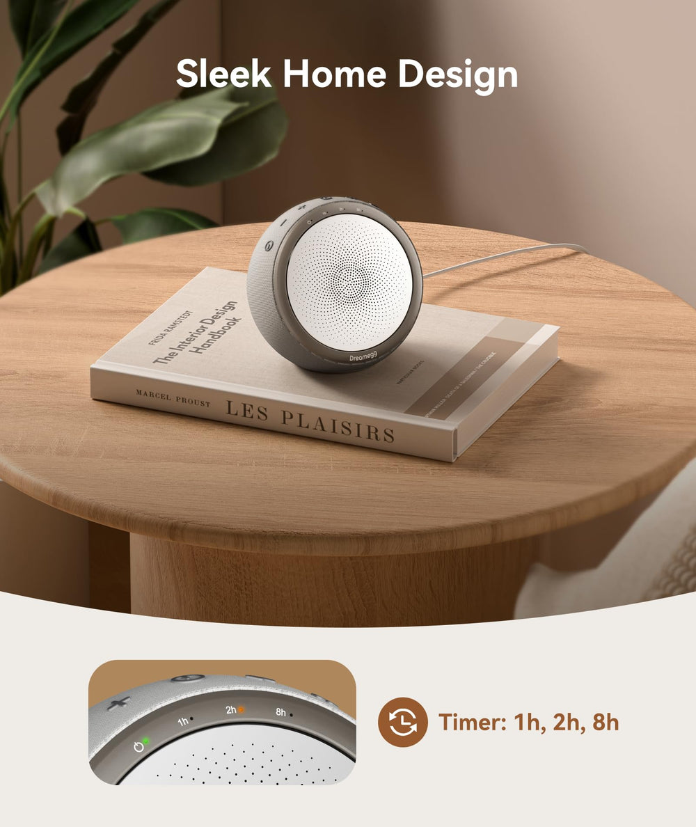Dreamegg white noise machine at night creating a calmer, quieter environment.