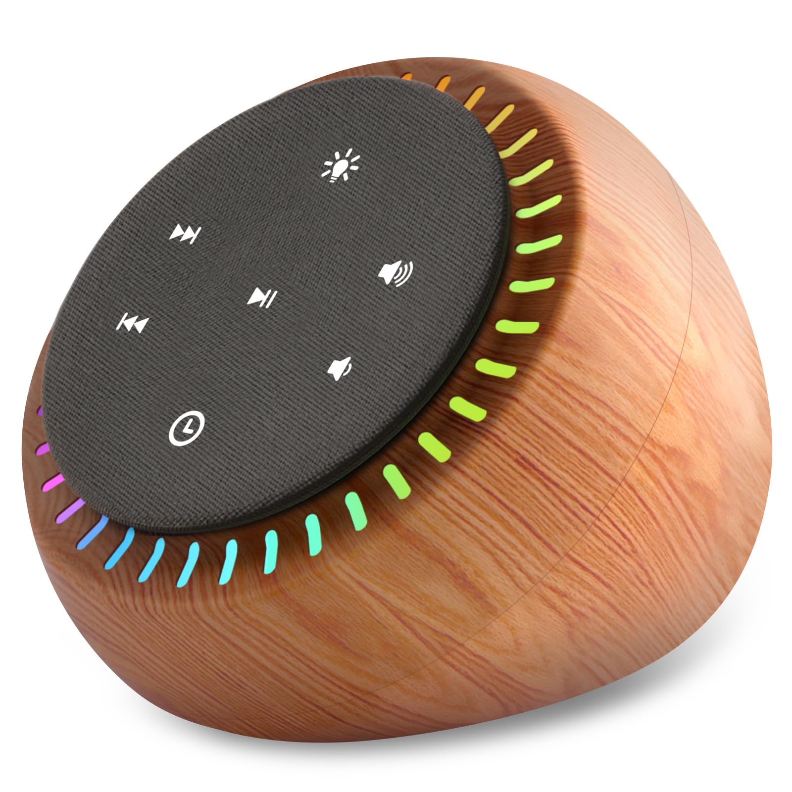 DreamSky sound machine with wood grain front view for sleep ambiance and relaxation.