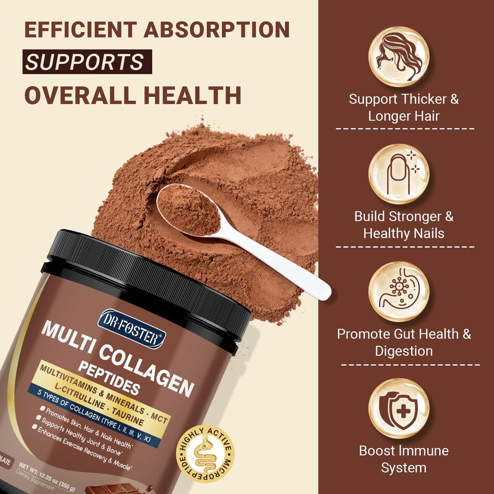 DRFOSTER ingredients panel highlights multi-type collagen and vitamins