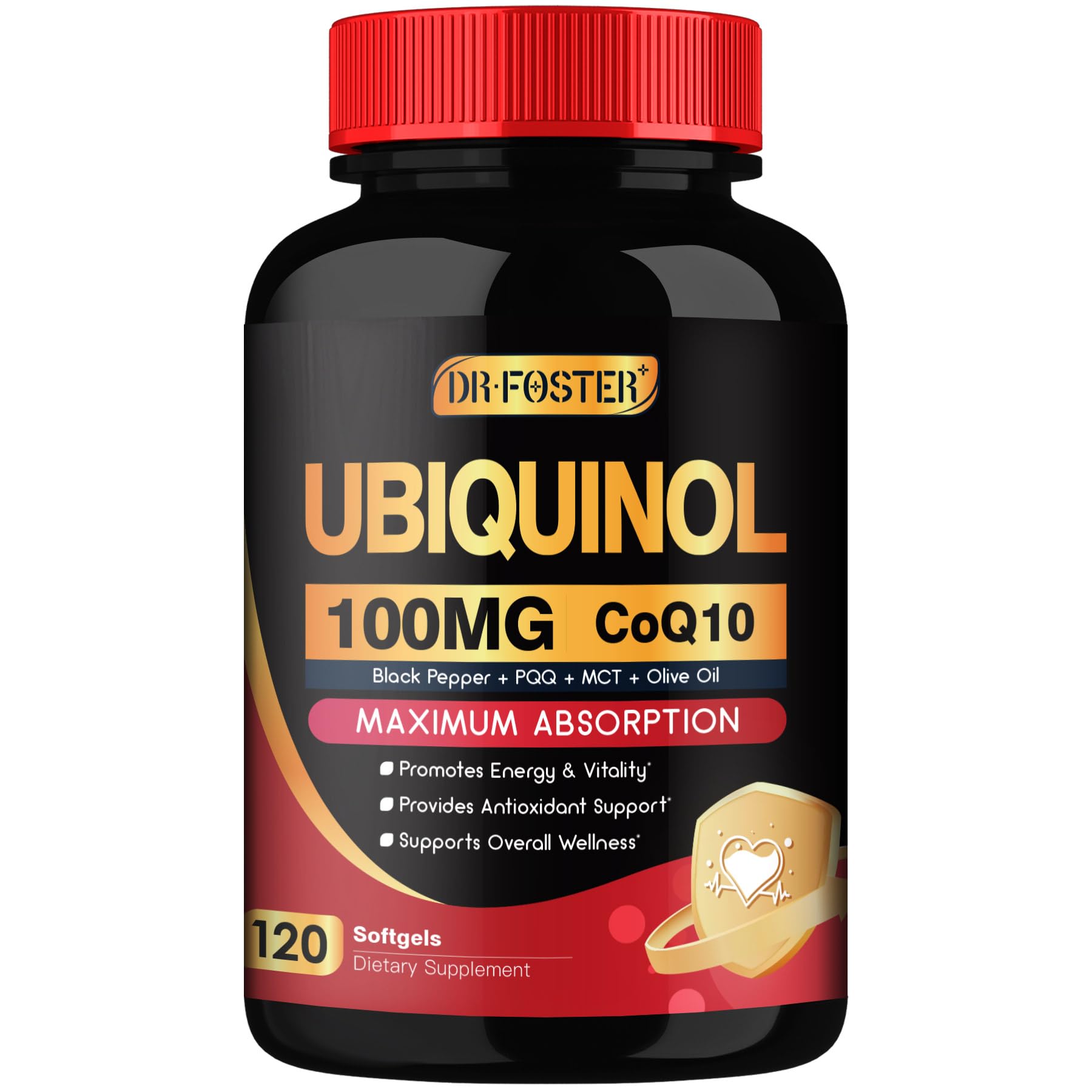 DRFOSTER CoQ10 ubiquinol bottle showing daily antioxidant support