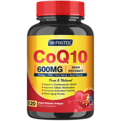 DRFOSTER CoQ10 600 mg softgels bottle close-up for daily energy support