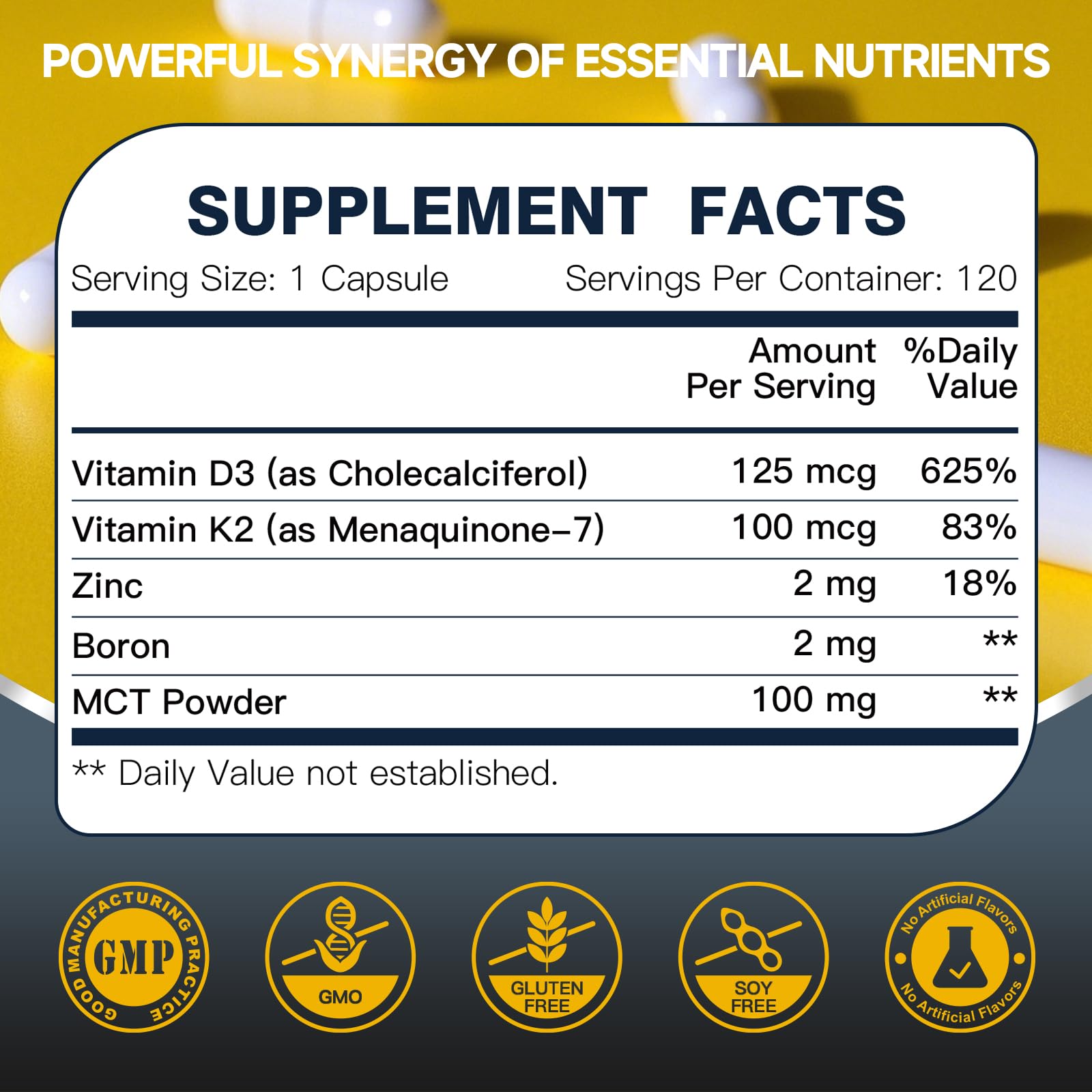 DRFOSTER D3 K2 capsules closeup highlighting easy-to-swallow vegan capsules for daily wellness.