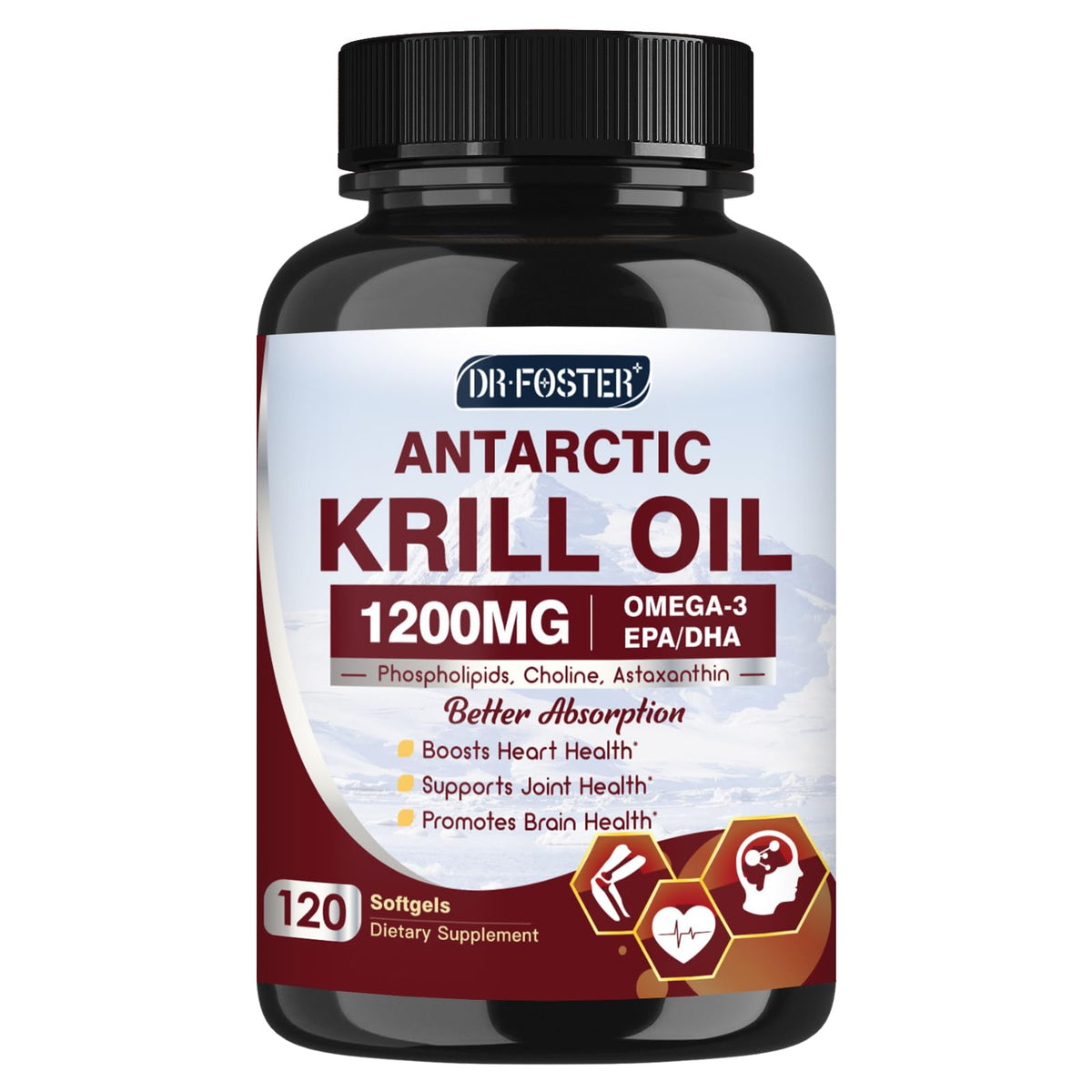 DRFOSTER Krill Oil 1200mg softgels bottle for daily omega-3 support