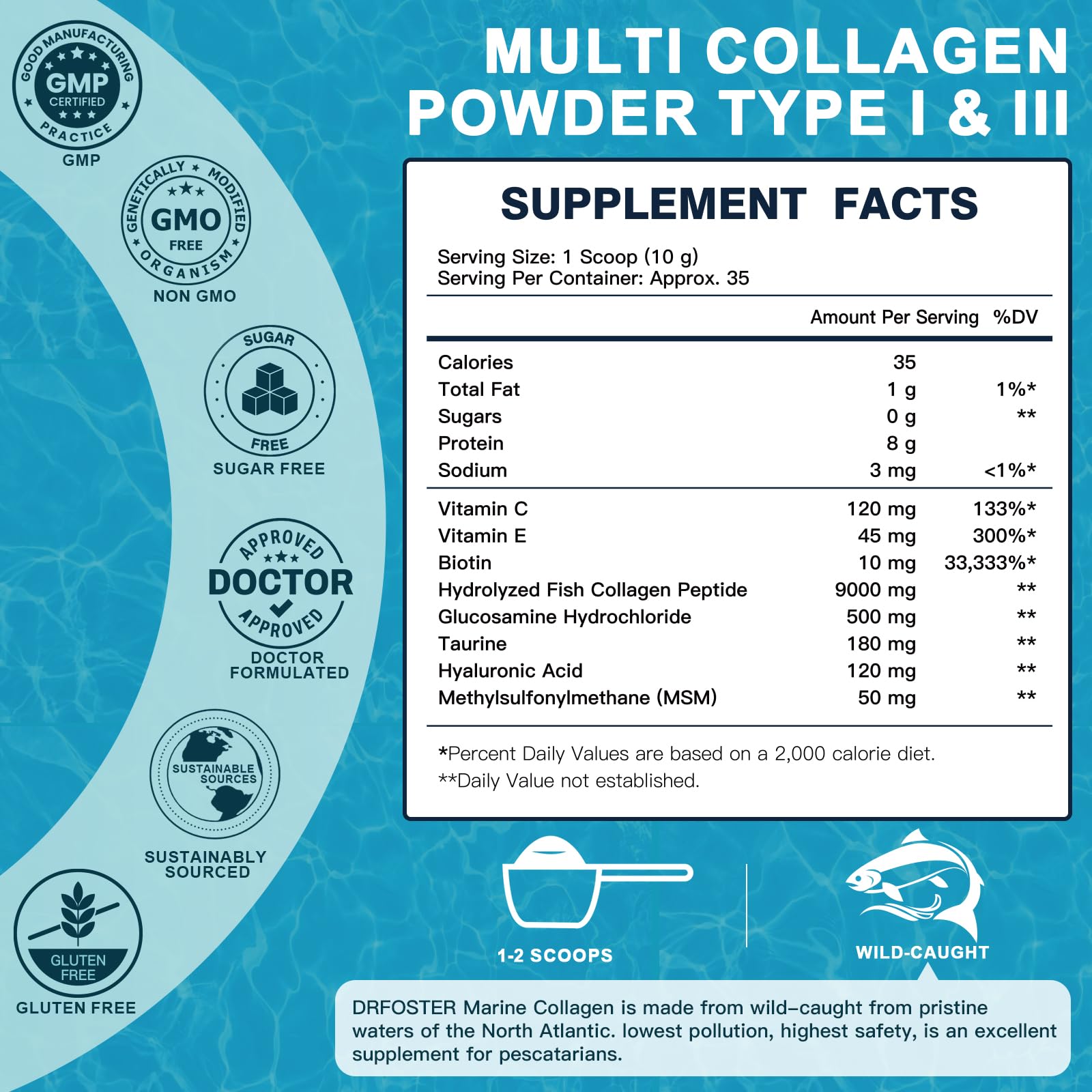 DRFOSTER collagen powder scoop illustrating easy daily mixing
