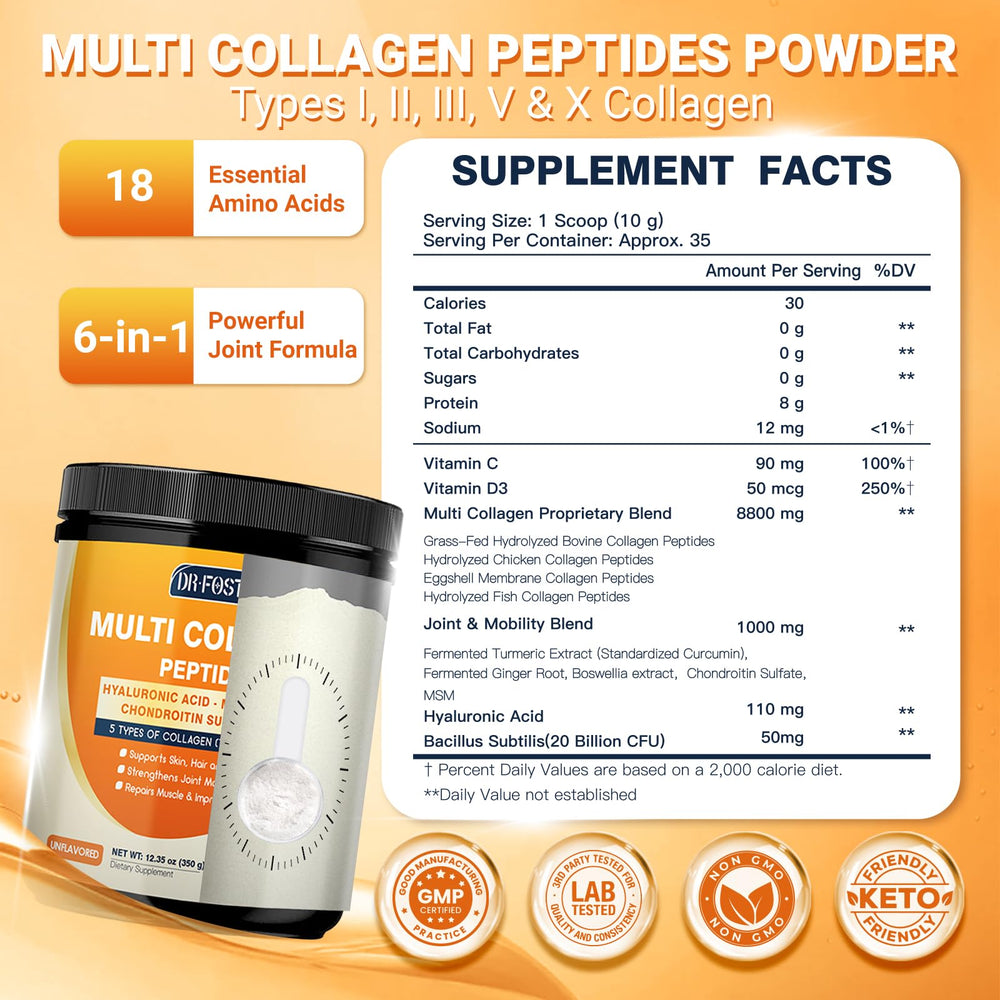 DRFOSTER collagen powder scoop resting in jar for precise daily serving