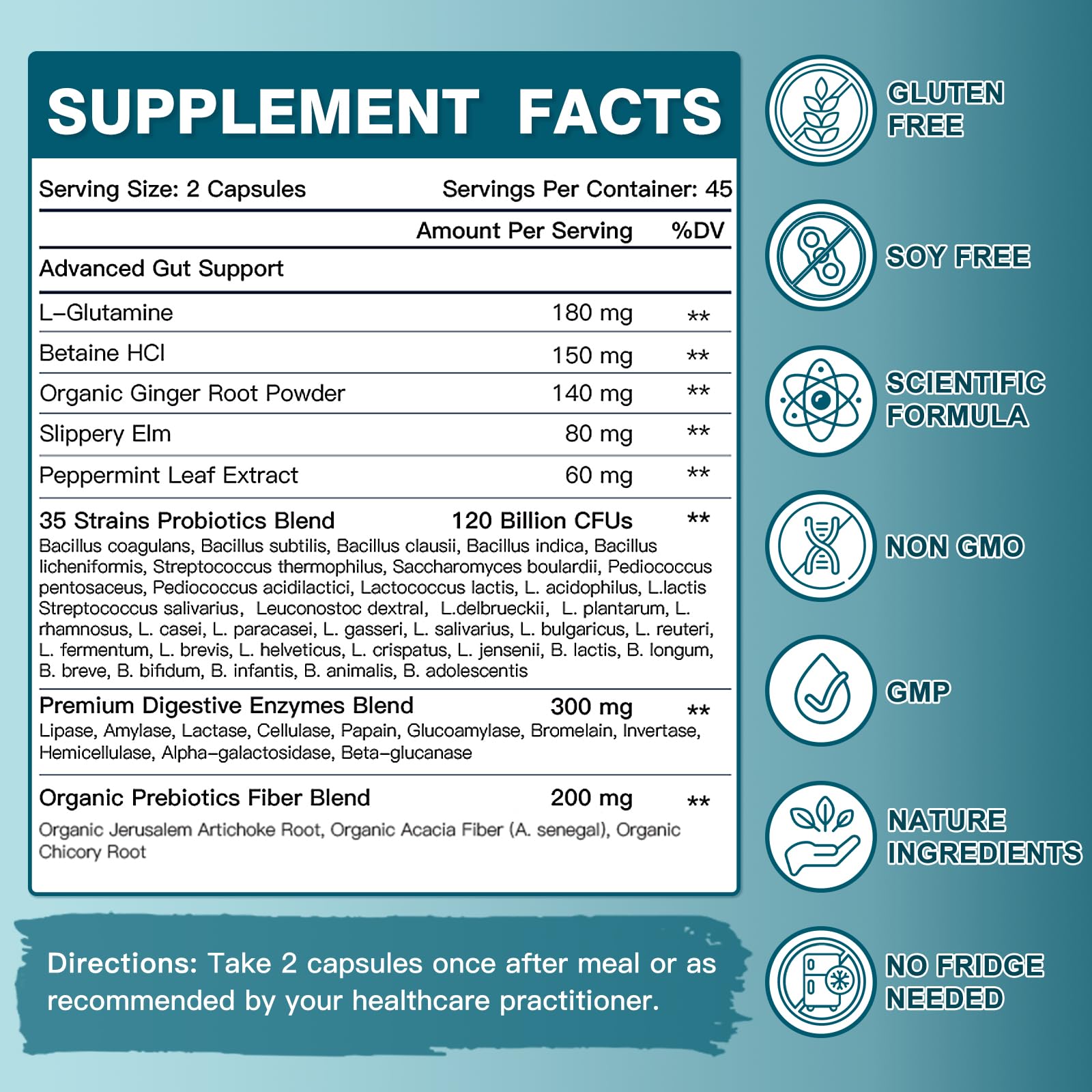DRFOSTER Probiotics packaging notes peppermint and L-glutamine for immune support.