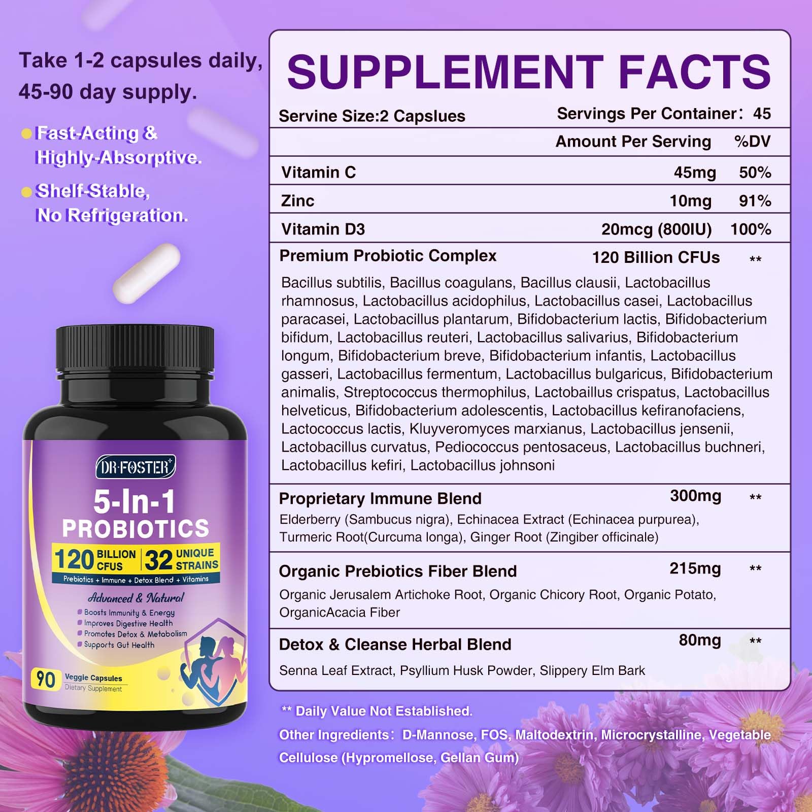DRFOSTER vegetarian capsules in compact bottle for travel-friendly daily use.