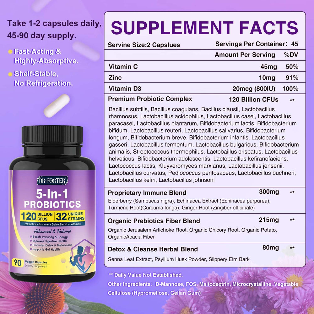 DRFOSTER vegetarian capsules in compact bottle for travel-friendly daily use.