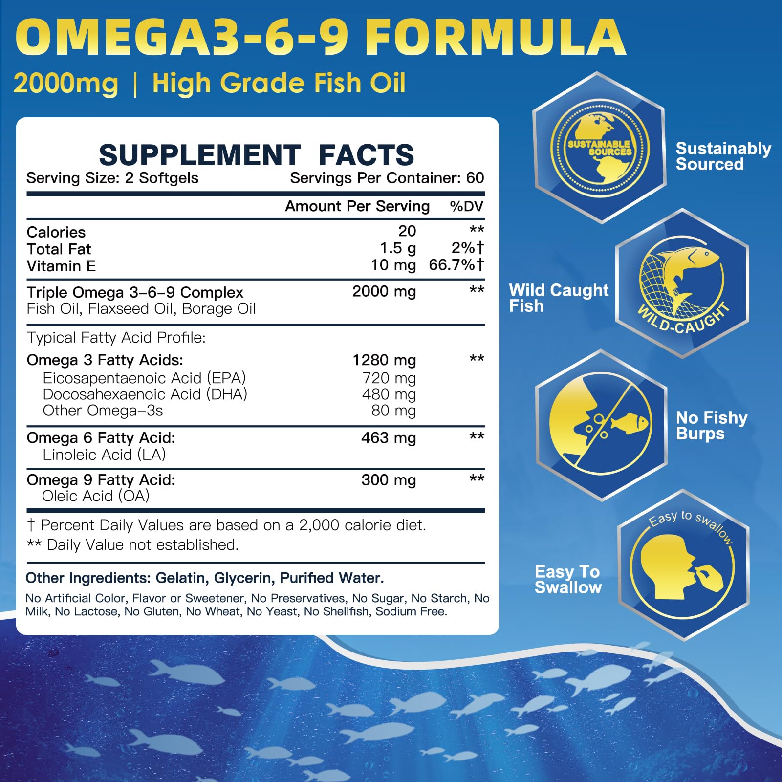 DRFOSTER Triple Omega 3-6-9 bottle label showing ingredients and non-GMO claim
