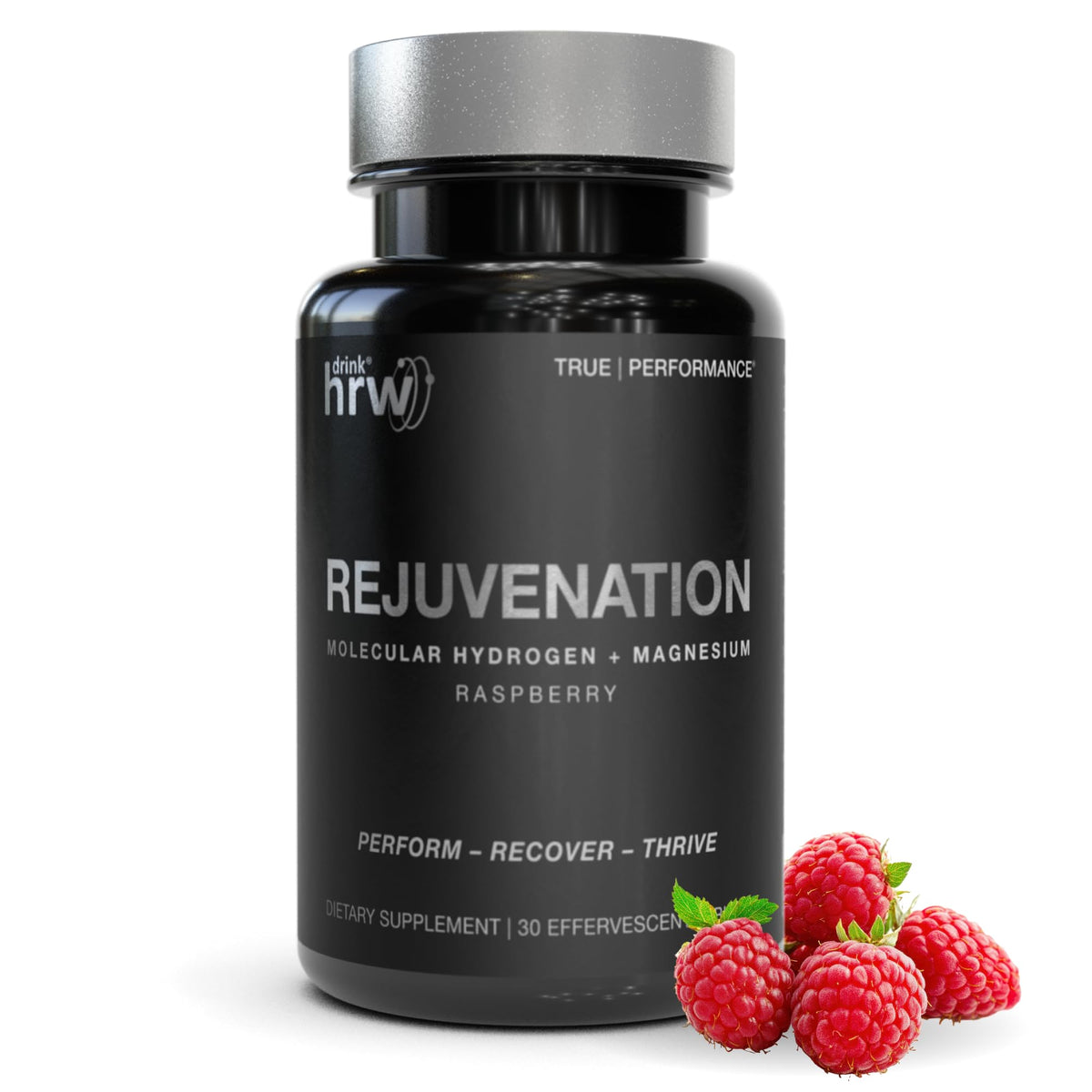 DRINK HRW Rejuvenation Raspberry tablets dissolving in water for a refreshing energy boost.