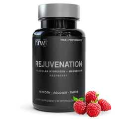 DRINK HRW Rejuvenation Raspberry tablets dissolving in water for a refreshing energy boost.