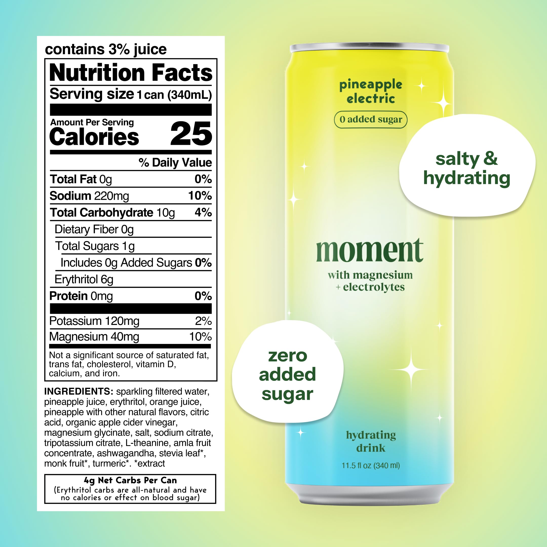 Moment Pineapple electrolyte drink being poured for quick post-workout hydration.