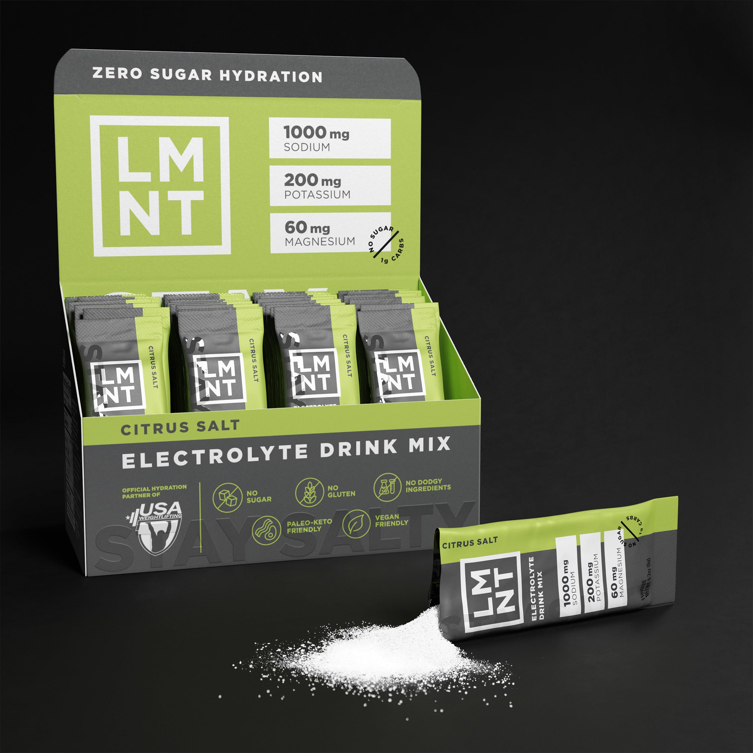 Drink LMNT Citrus Salt glass ready for electrolyte-enhanced beverages.