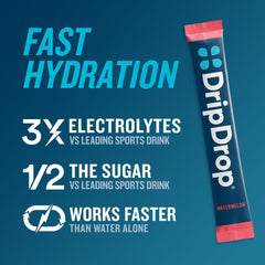 DripDrop berry packet closeup for on-the-go hydration.