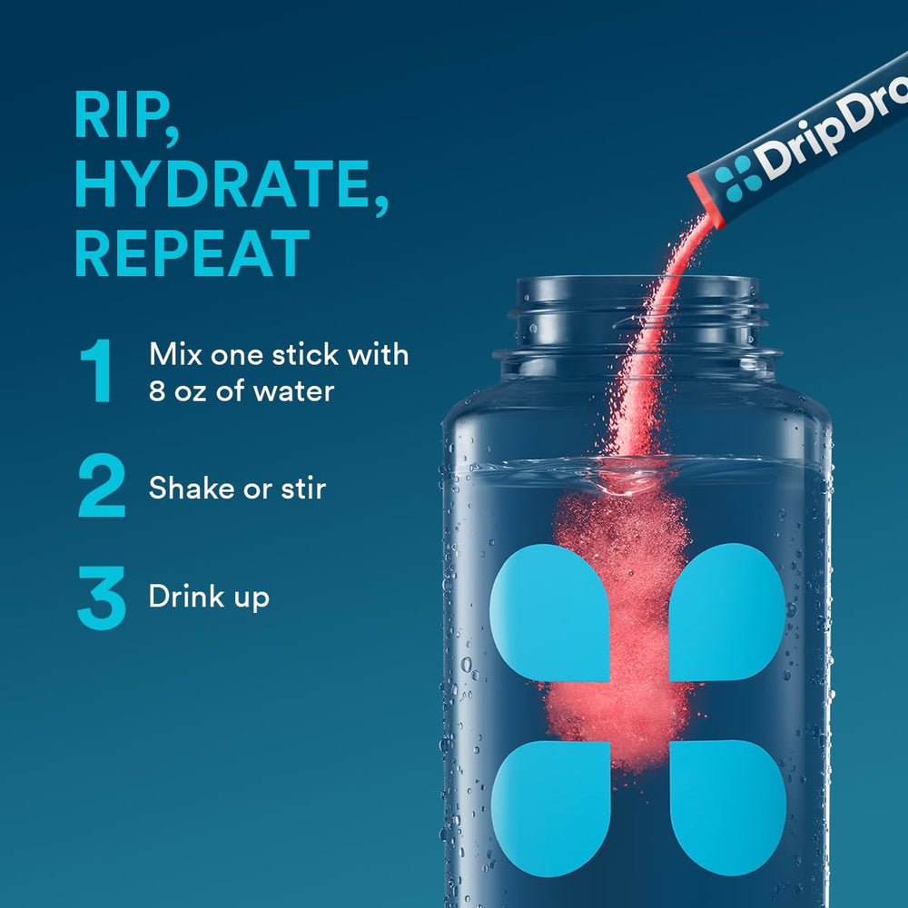 DripDrop Fruit Punch ready-to-drink in a glass after workout.