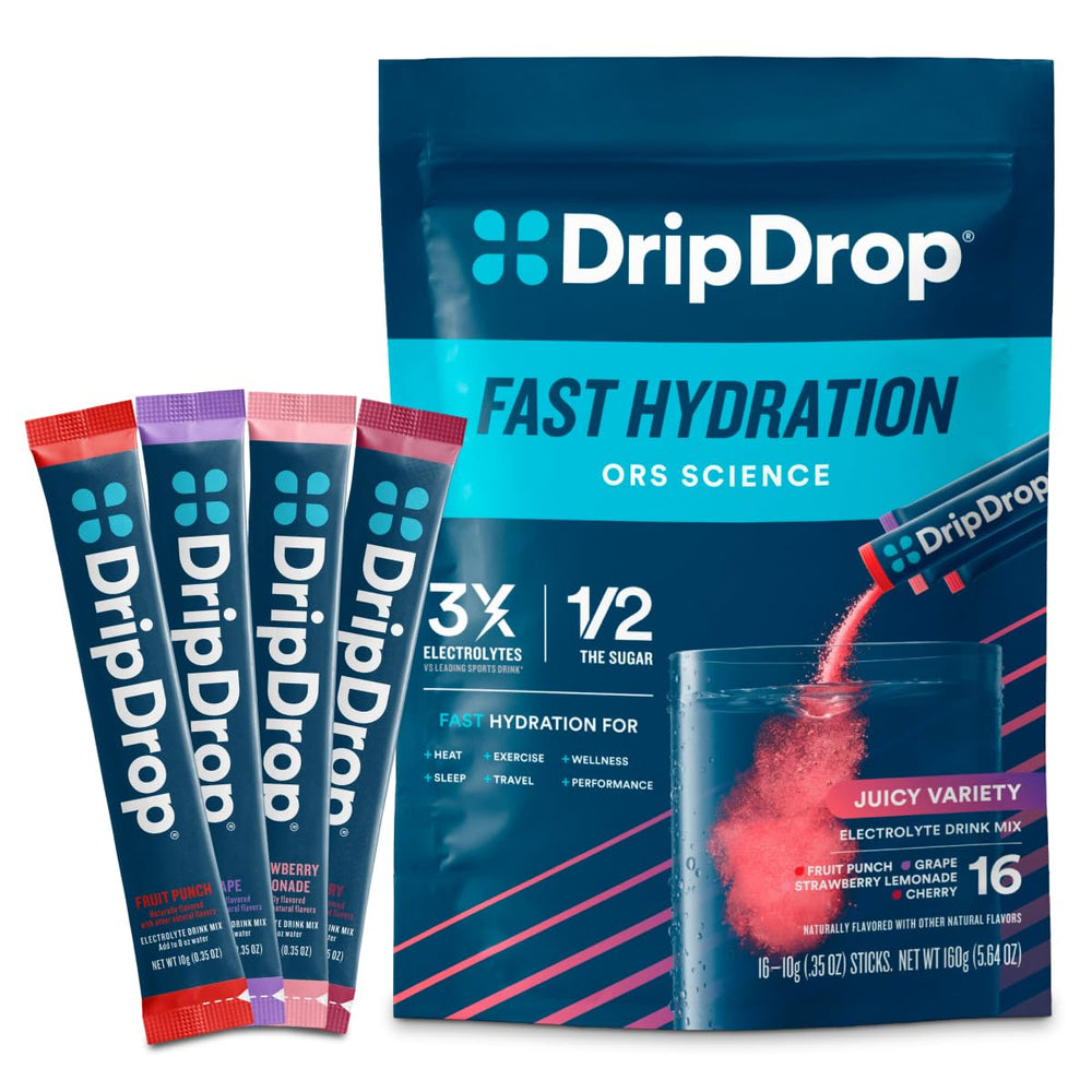 DripDrop Juicy Variety Pack — 16 sticks for on-the-go hydration.